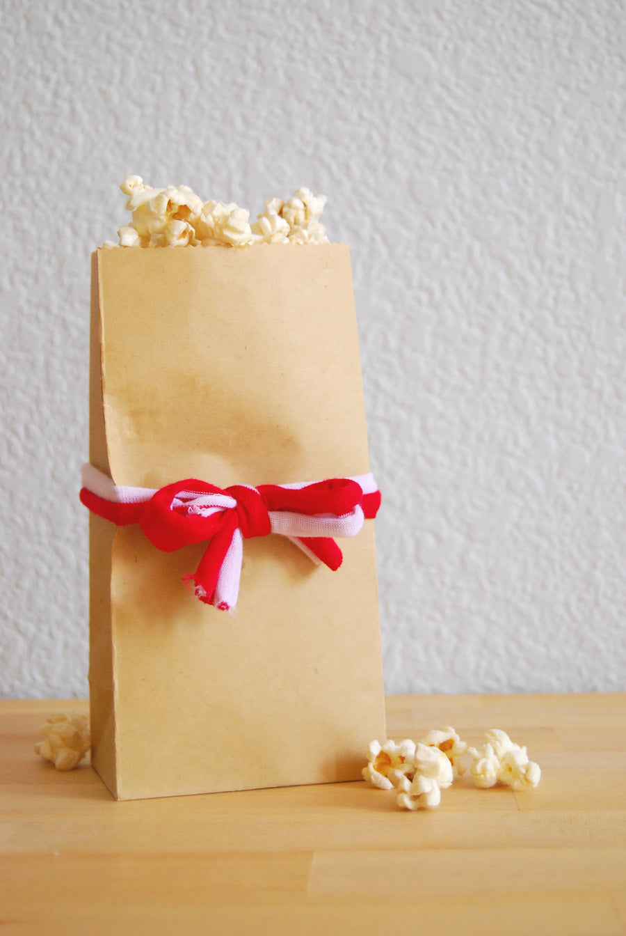 DIY Popcorn Bags Wrapped With Scarf Ribbon