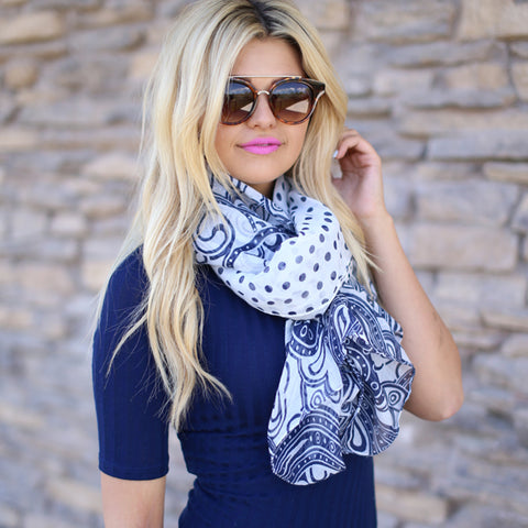 Girl With Paisley White Scarf
