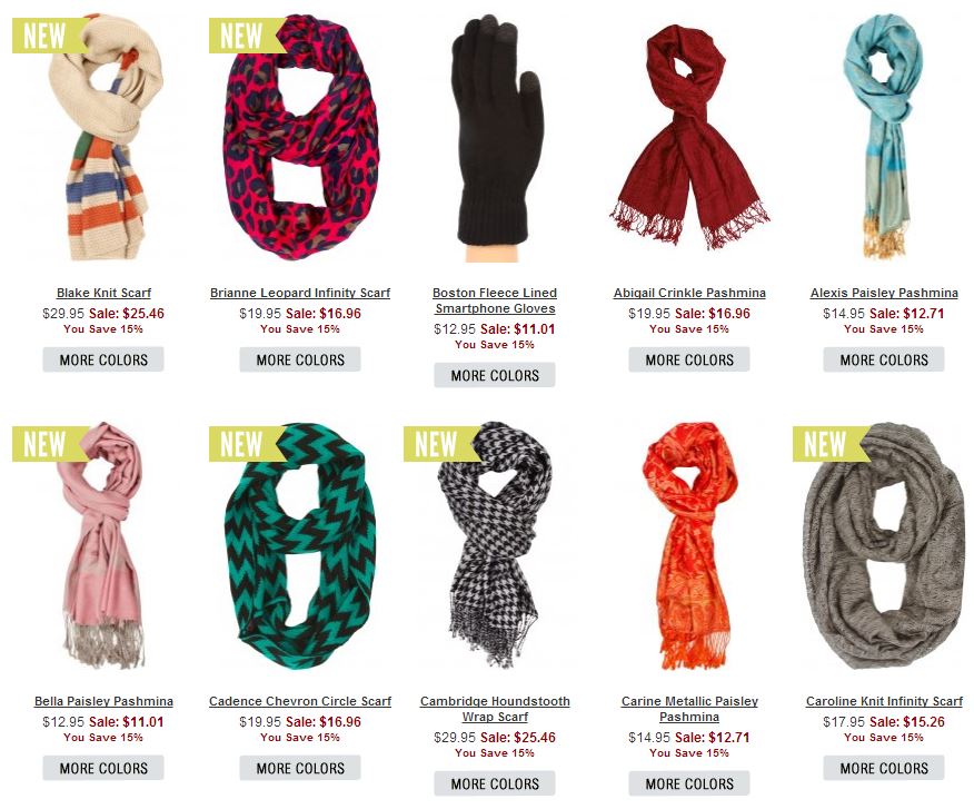 selection of assorted scarves and a glove from the the 2013 holiday collection