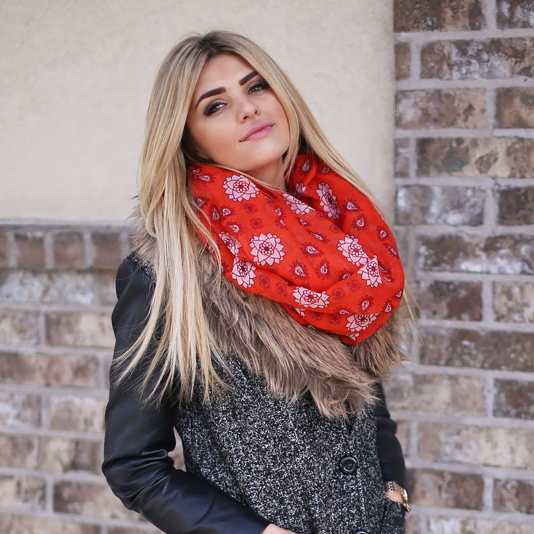 red floral scarf