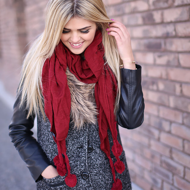 red skylar pompom scarf