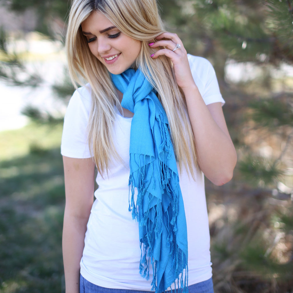 solid color pashmina blue