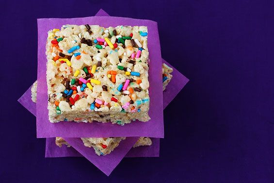 Cake Batter Rice Krispie Treats from Gimme Some Oven