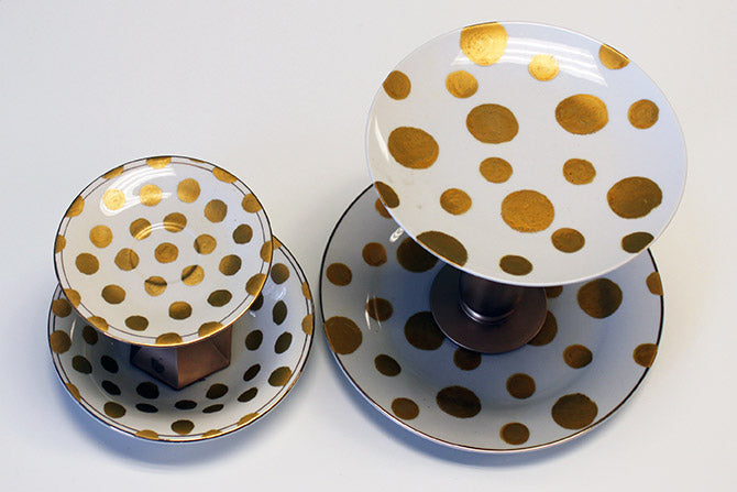 polka dot plate and bowl decoration pieces