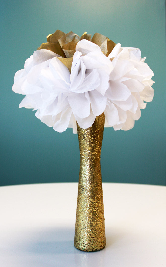 finished DIY gold glitter sparkling vase