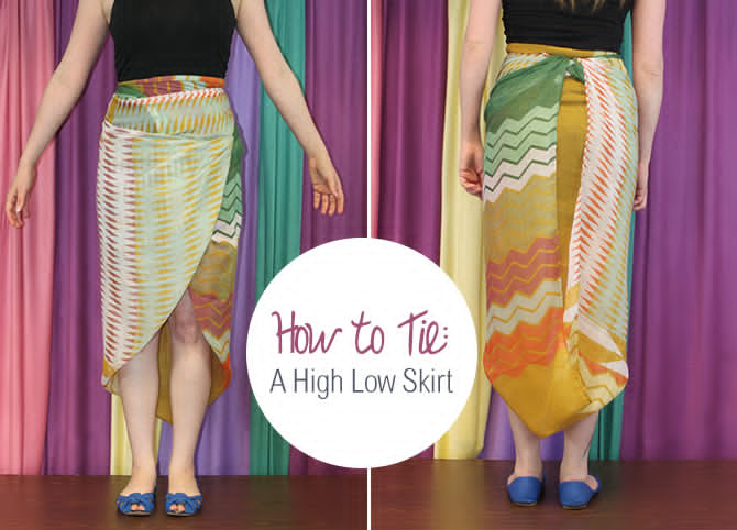 scarf high low skirt tying