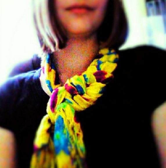  the scarf-lovin’ mad_hattington! and her gorgeously executed fancy braid colorful scarf