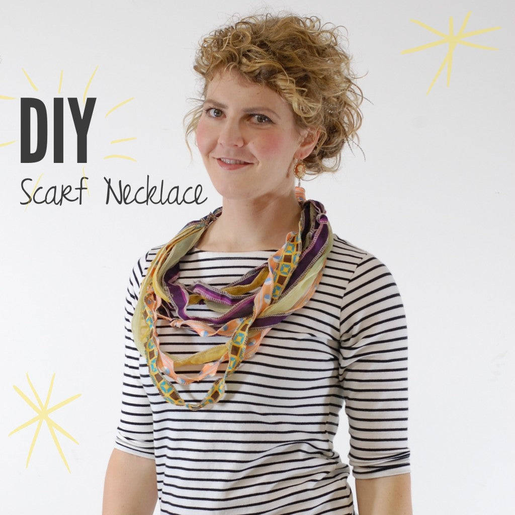 displaying the finished DIY ANTHROPOLOGIE-INSPIRED SCARF NECKLACE