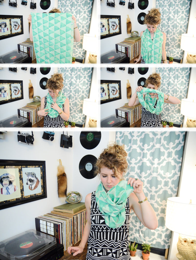 triangle print scarf tutorial collage