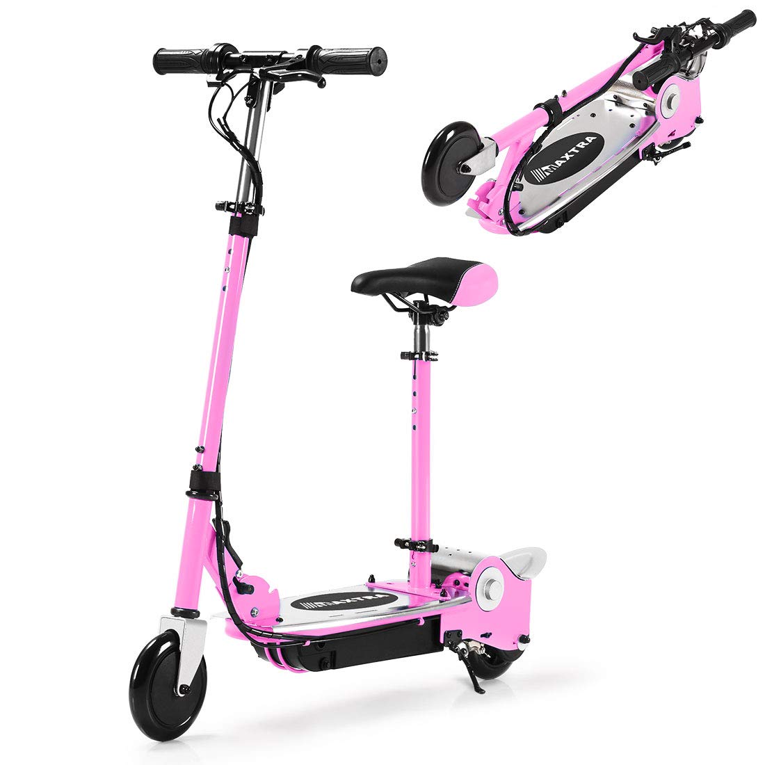 New Kids Electric E Scooter 120W Ride On Toy Rechargeable Removable Seat Pink 
