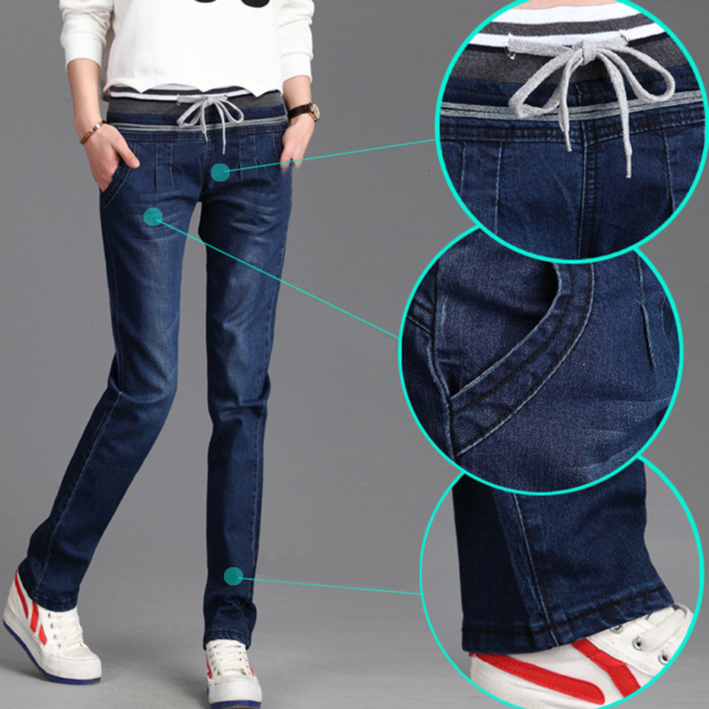 Women's Relaxed Straight Jeans Elastic Drawstring