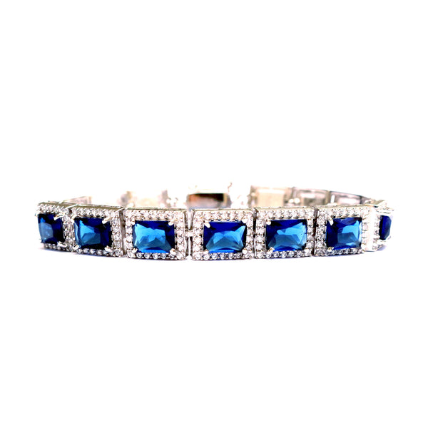 silver bracelet with blue stone