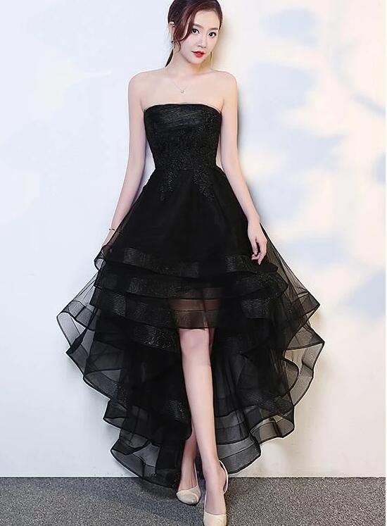 Black High Low Tulle And Applique Fashion Homecoming Dresses