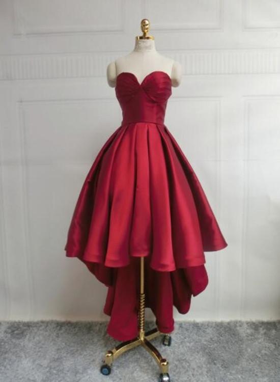 Wine Red Pretty High Low Party Dress