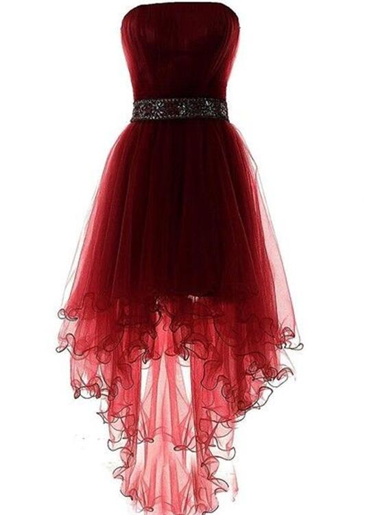 dark red high low dress