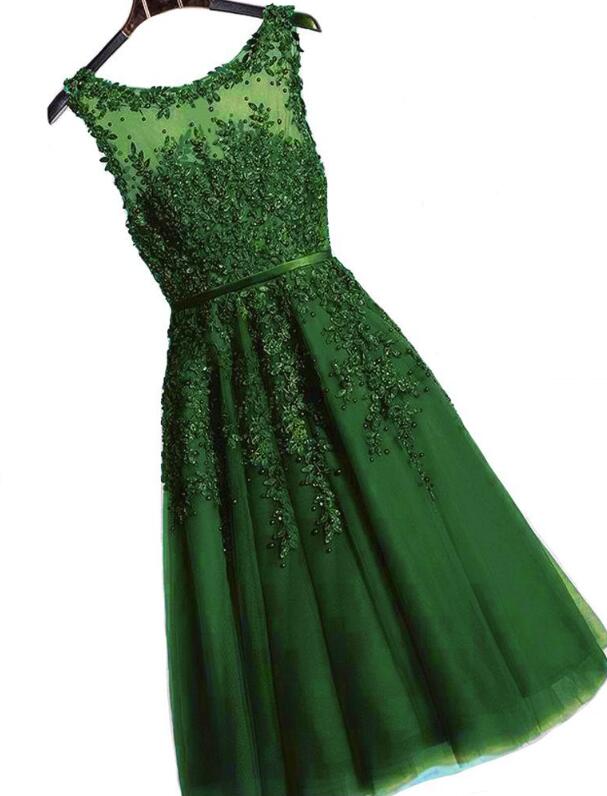 green tea length dress