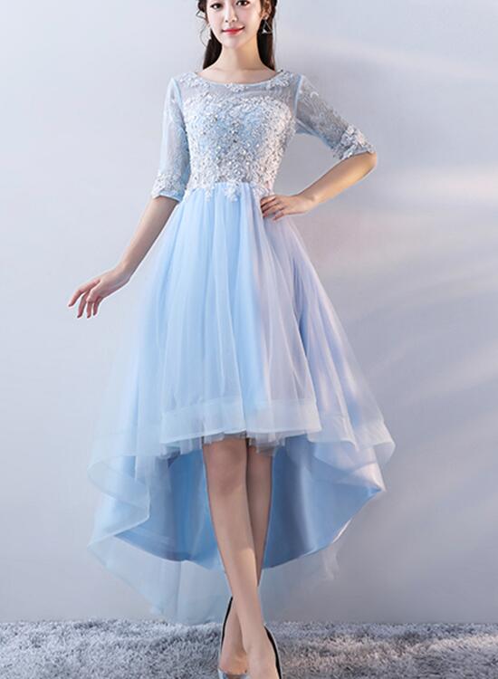 light blue high low prom dress