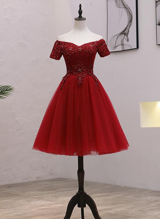 red off the shoulder knee length dress