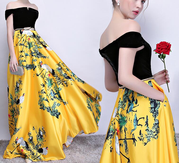 yellow floral prom dresses