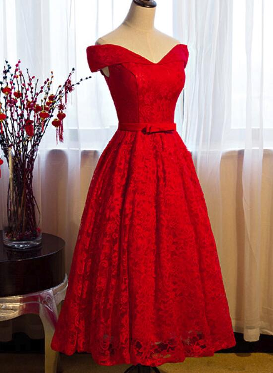 red tea length cocktail dress