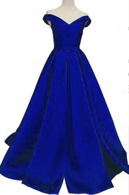 royal blue off shoulder gown