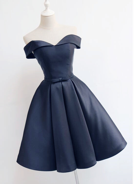 navy blue off the shoulder short dress