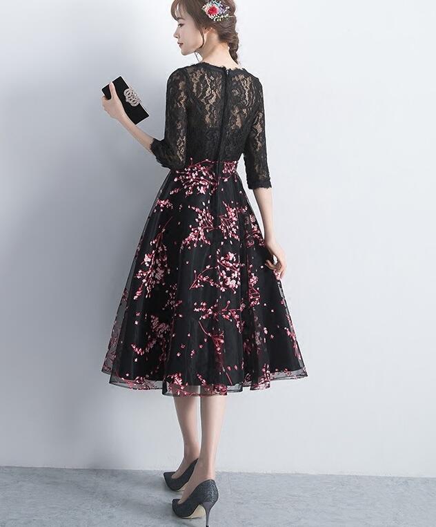 black top with floral skirt dress