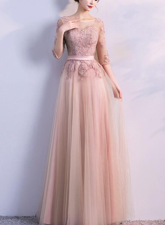 pink gowns with sleeves