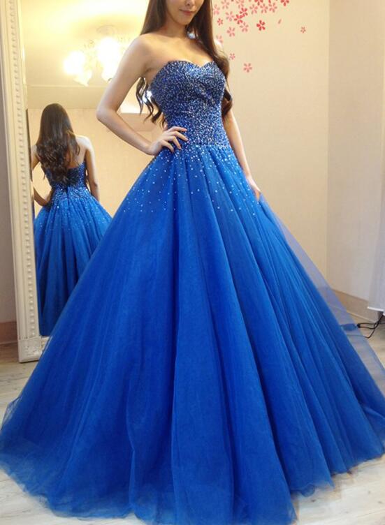 Sequins Ball Gown, Blue Formal Gowns 