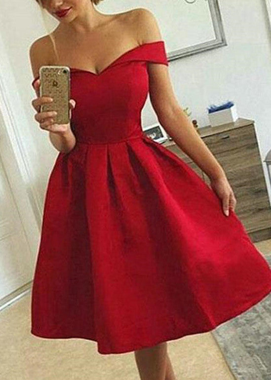 red off shoulder short dress