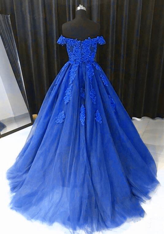 royal blue tulle prom dress