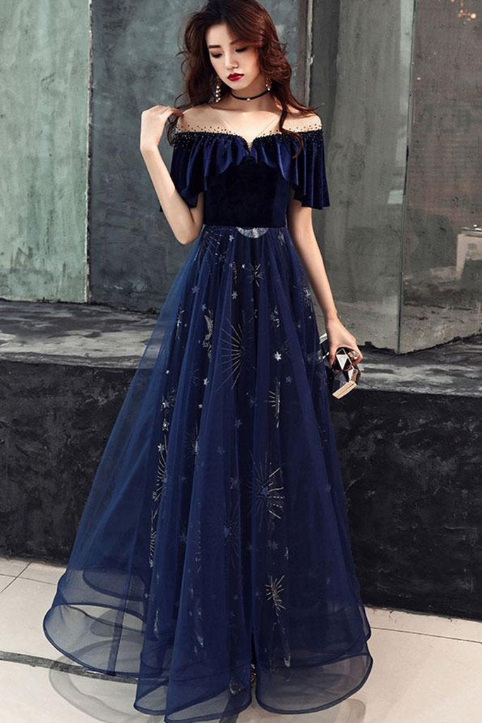 blue velvet party dress