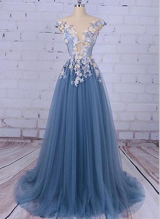 blue floral evening dress