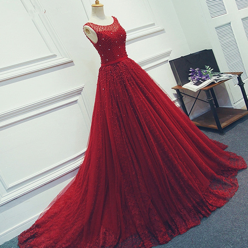 wine red ball gown