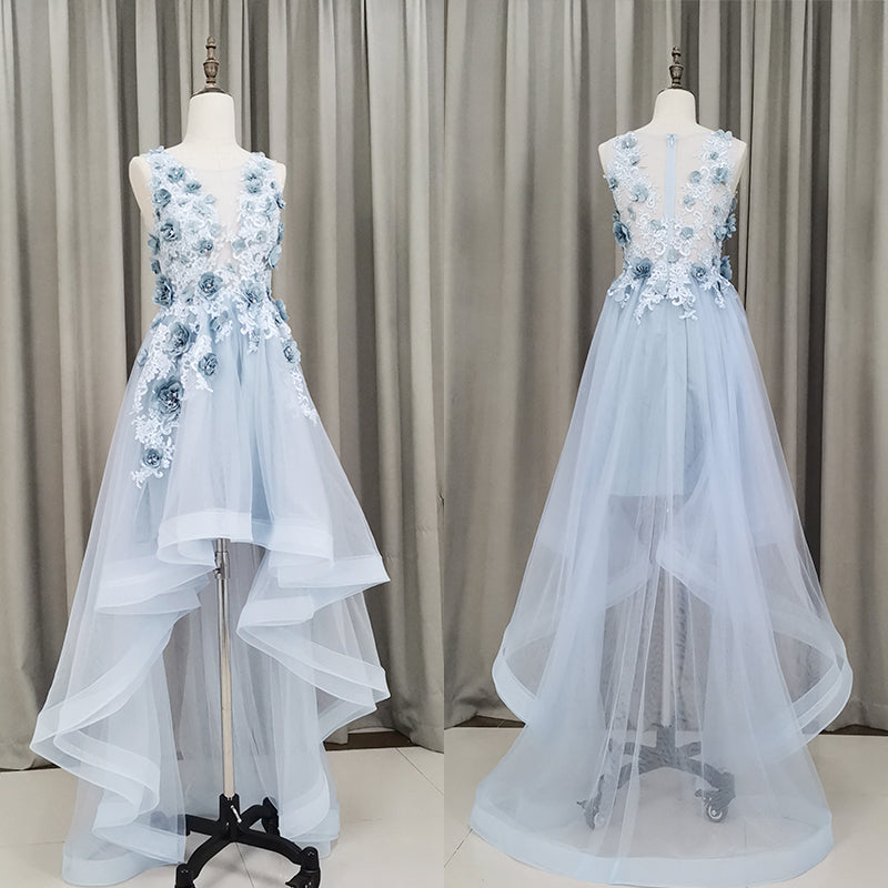 light blue high low prom dress