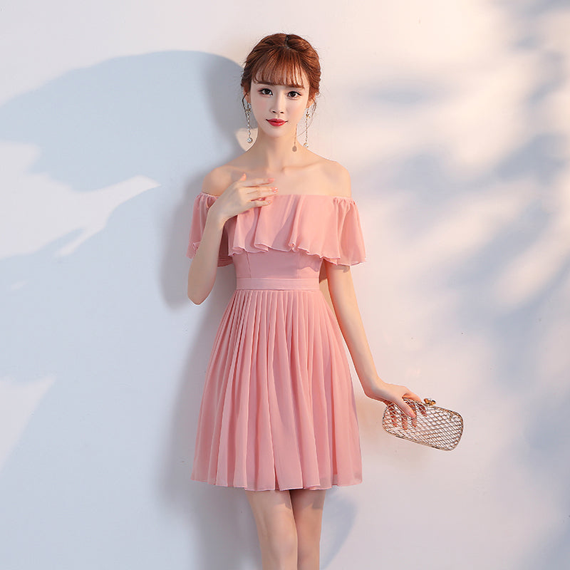 light pink short bridesmaid dress