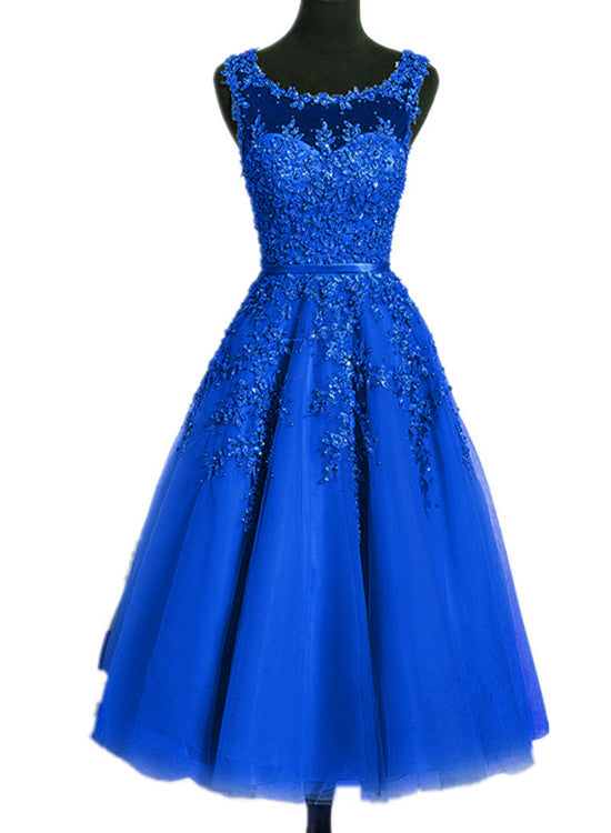 royal blue tea length dress