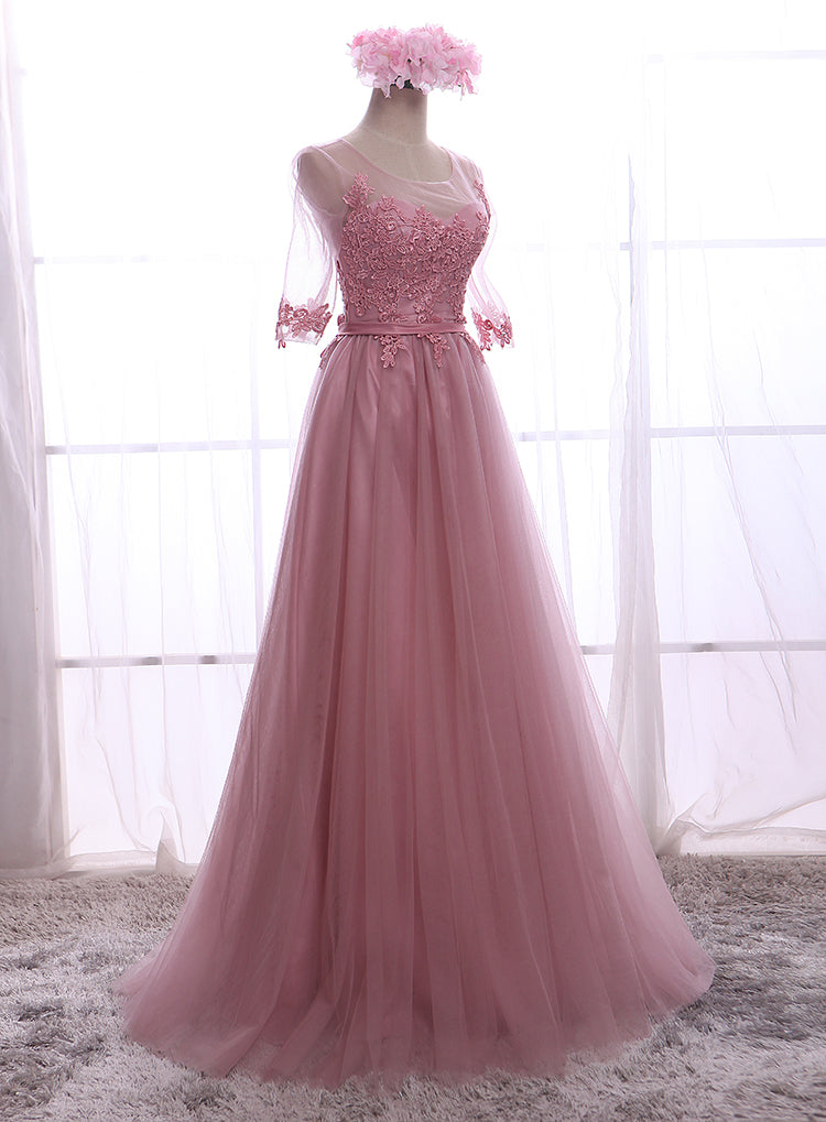 dark pink gown with sleeves