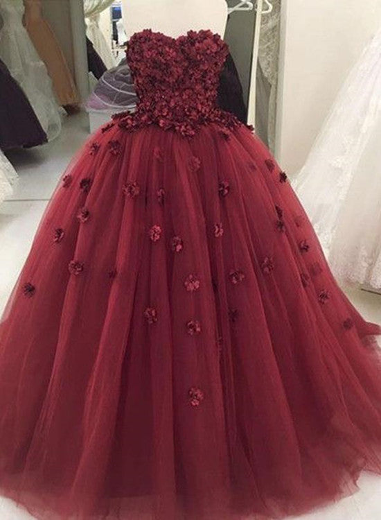 wine red ball gown