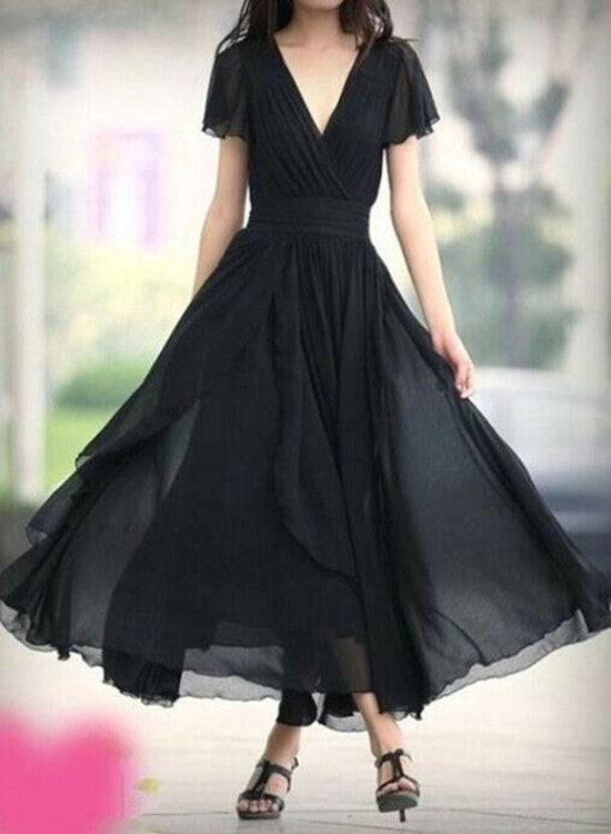 black short sleeve evening gown