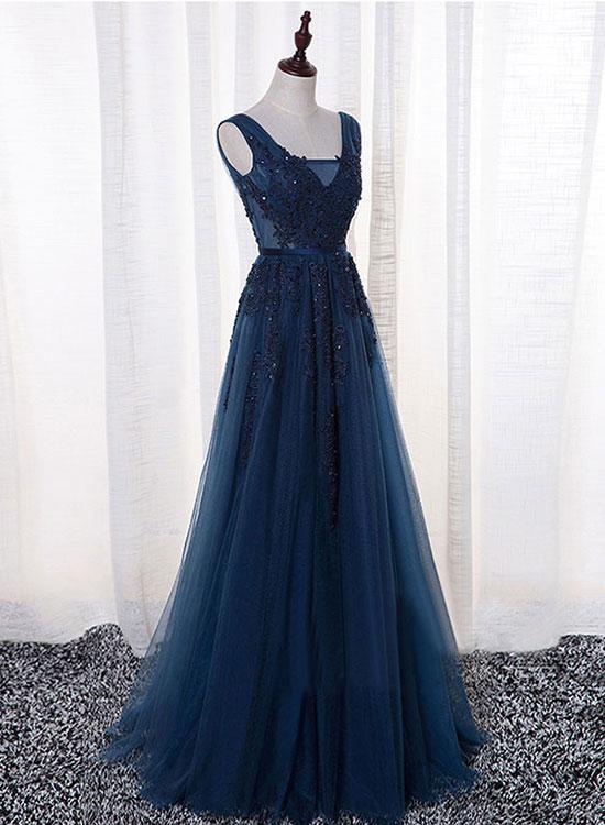 elegant navy blue prom dress