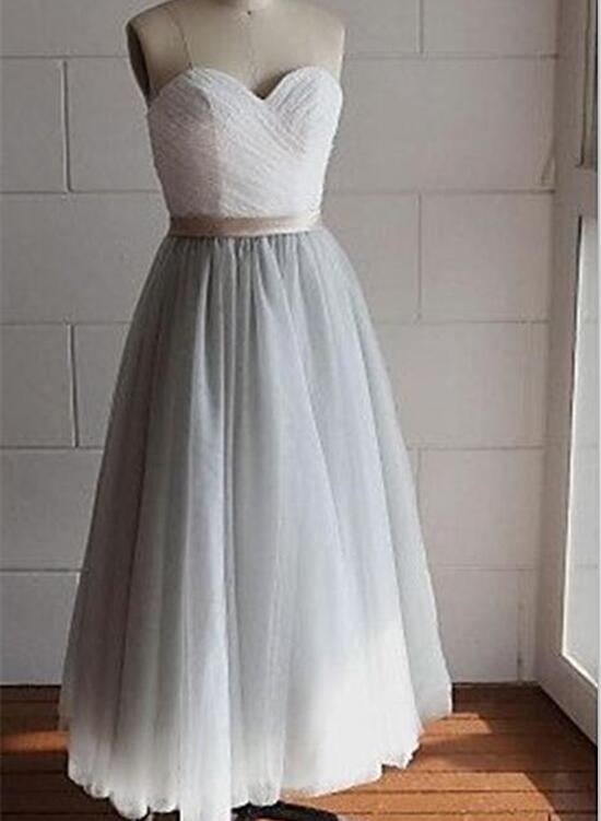 tea length grey bridesmaid dresses