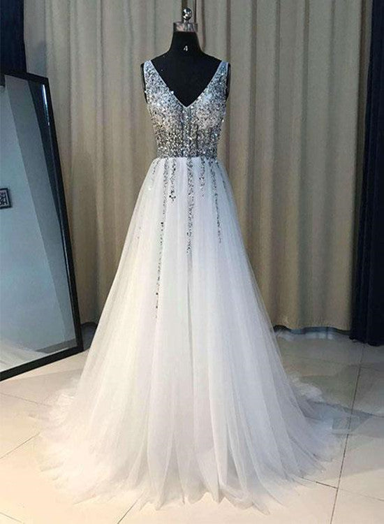 white tulle prom dress