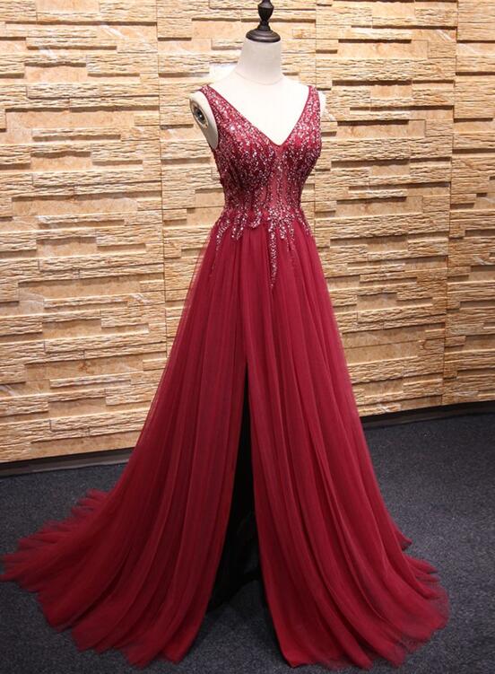 red prom dress with leg slit