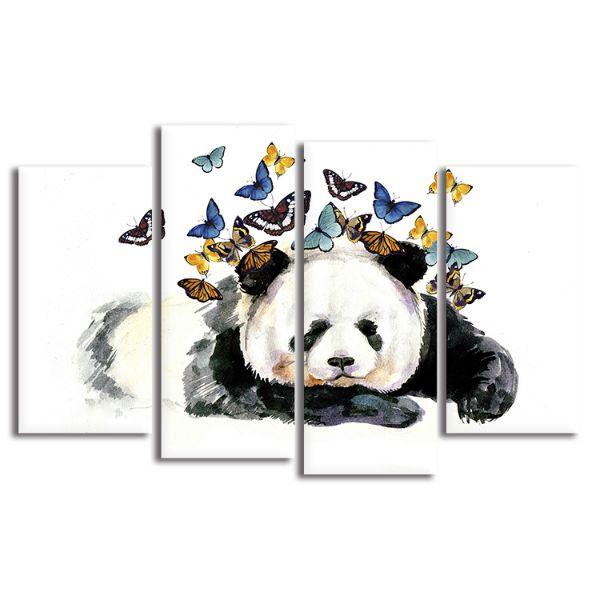 Buy Panda With Butterflies 4 Panel Canvas Wall Art Canvasx Net