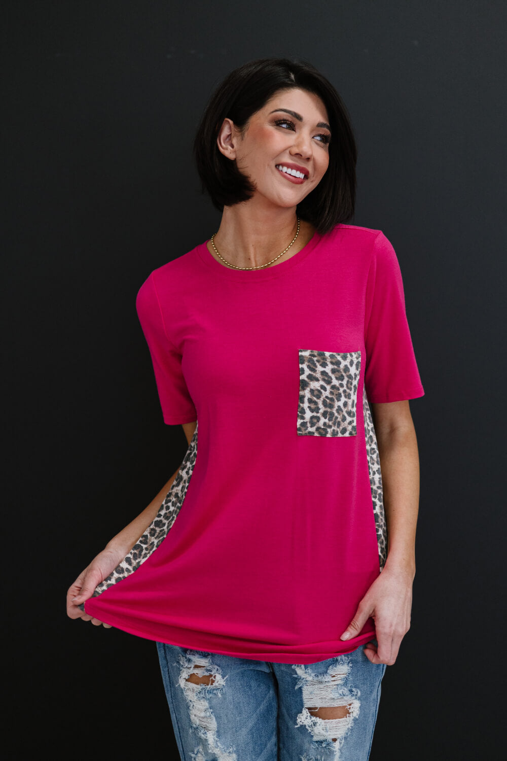 Zenana Say Anything Leopard Panel Tee