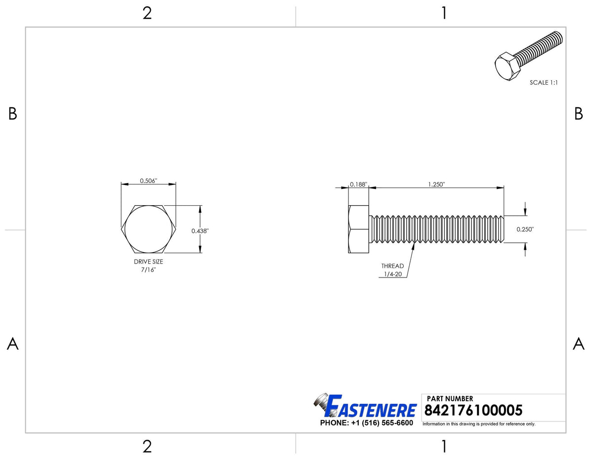 1-4-20-x-1-1-4-hex-head-tap-bolts-fully-threaded-stainless-steel-18-8