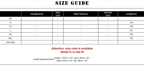 Black Kimono Size Guide