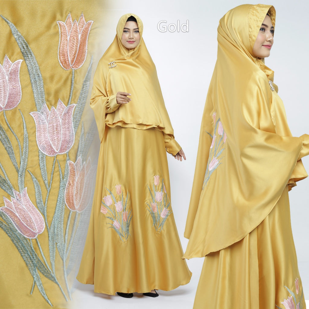 Zazkia Abaya Hand Embroidered Long Sleeve Maxmarra Maxi Dress Gold