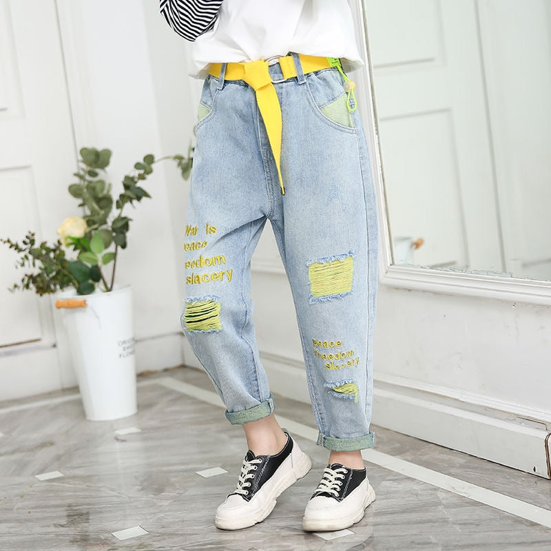 Stylish Yellow Ripped Jeans Couture Kinder